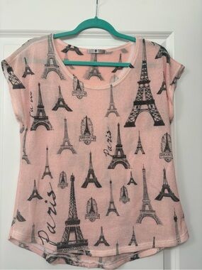 Blu Planet Pink Eiffel Tower Print Short Sleeve Jersey